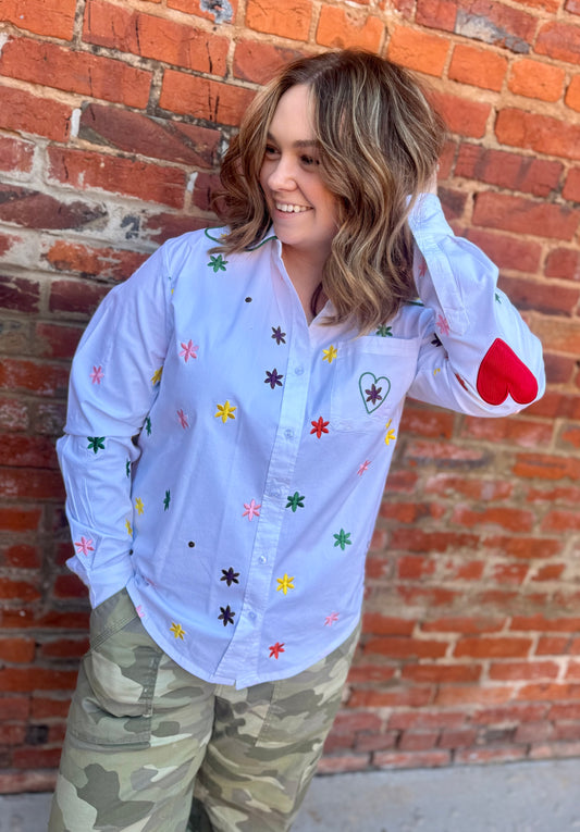 Heart Elbow Confetti Button-Up