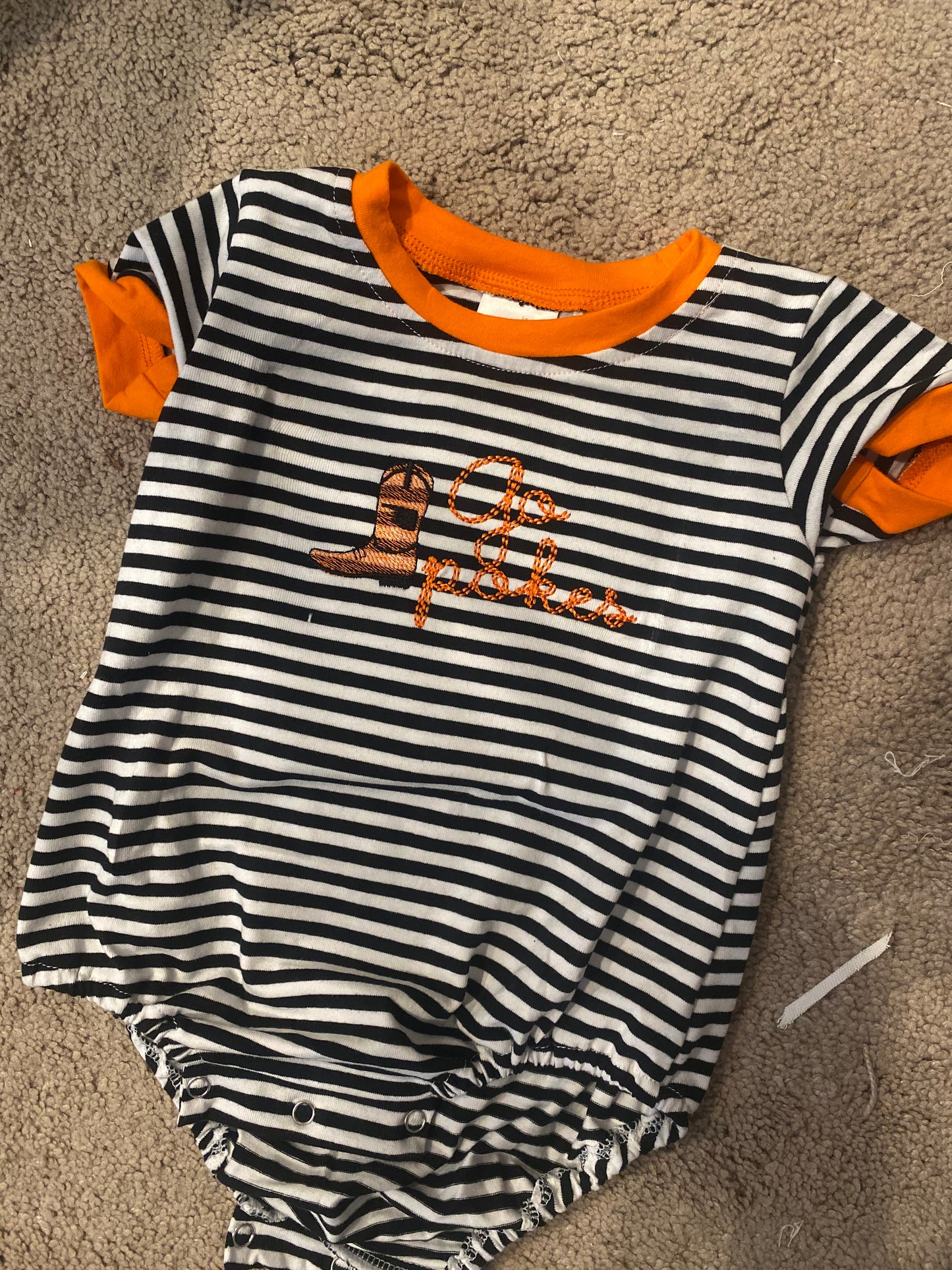 Black & White Striped, Orange Outfit