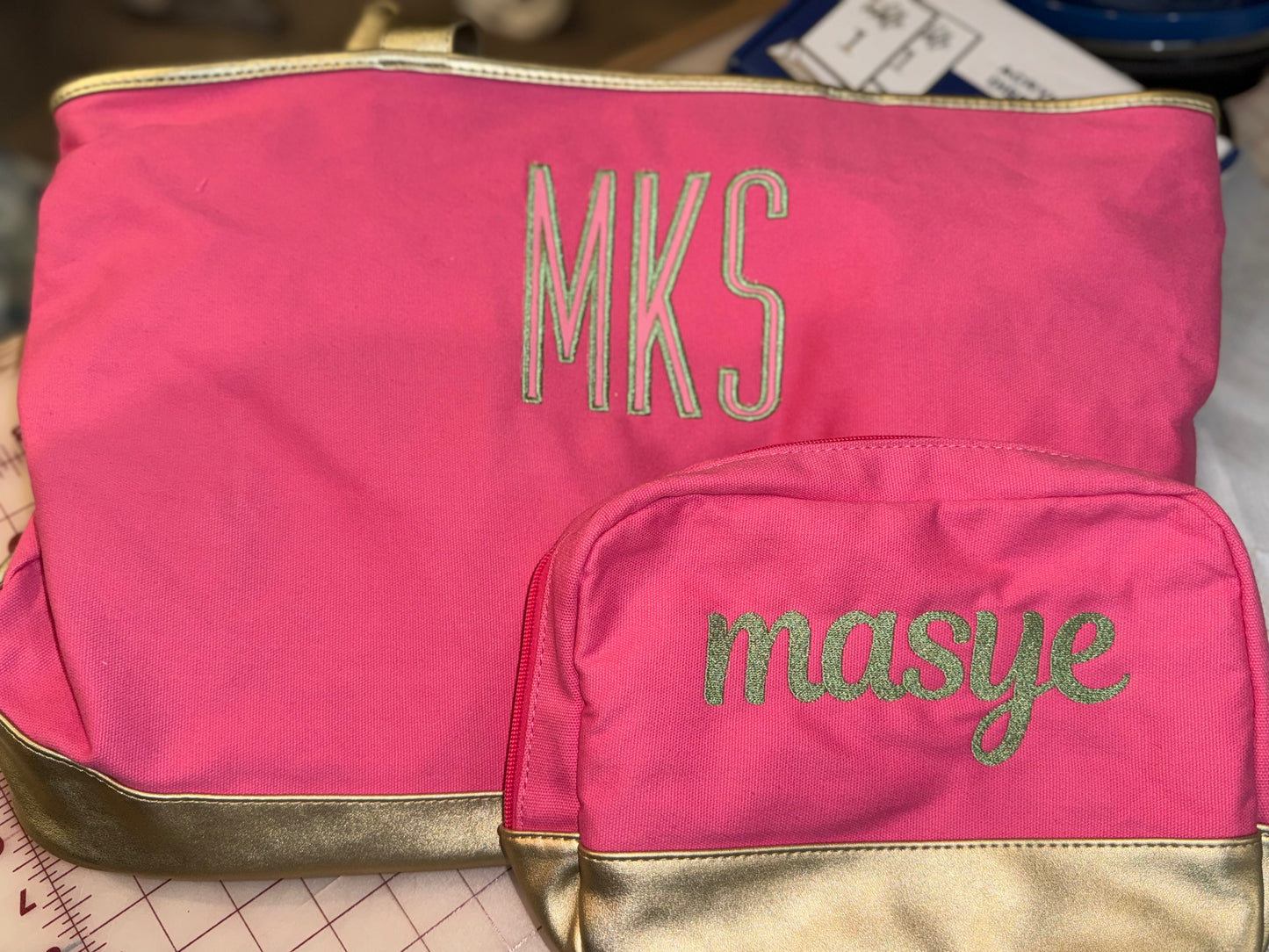 Navy Cabana Weekender + Cosemetic Set