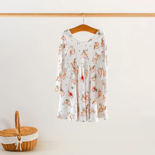 Oh Deer, Christmas is here! 100% Cotton Christmas Twirl Dress