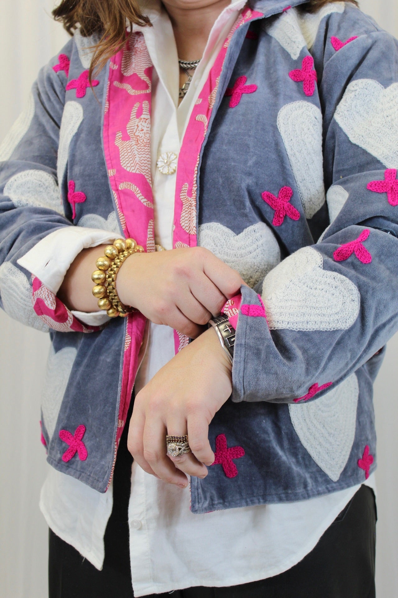 White Heart and Cross Velvet Jacket