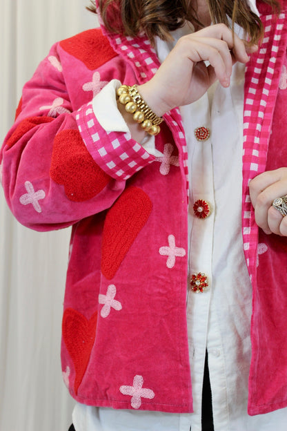 Red Heart and Cross Velvet Jacket
