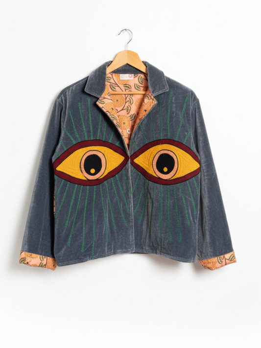 Orange Evil Eye Velvet Jacket