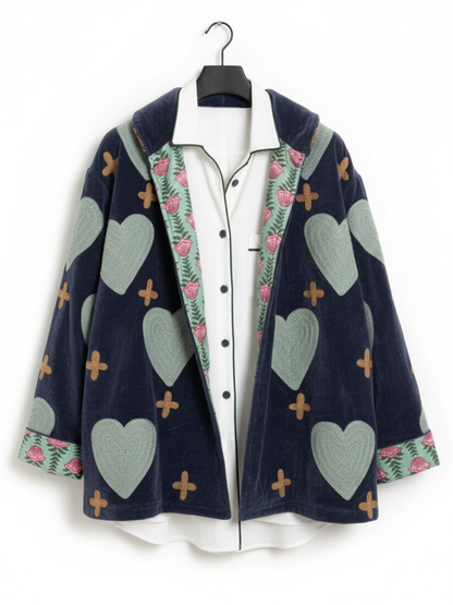 Navy Heart and Cross Velvet Jacket