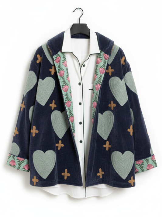 Navy Heart and Cross Velvet Jacket