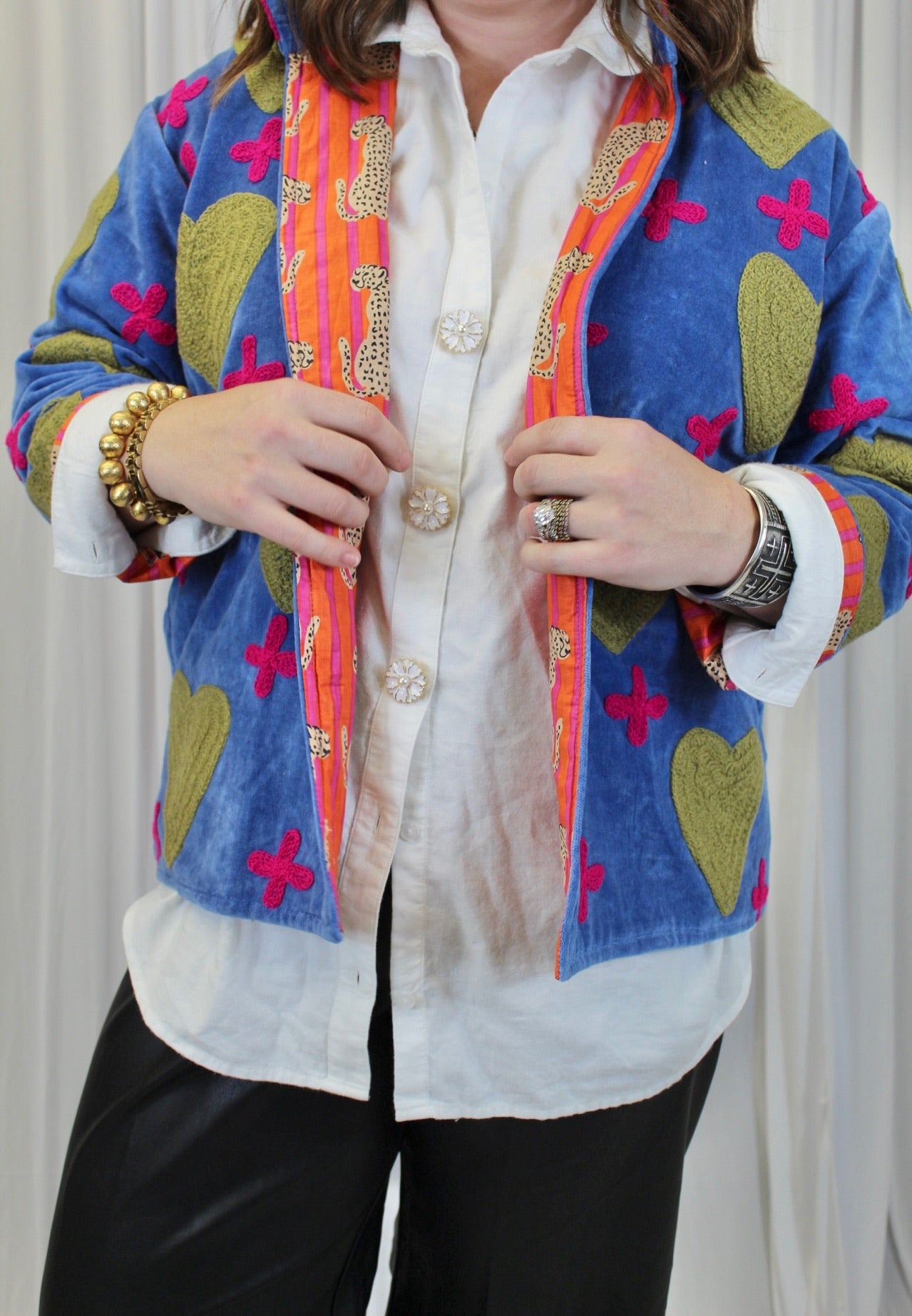 Blue Heart and Cross Velvet Jacket