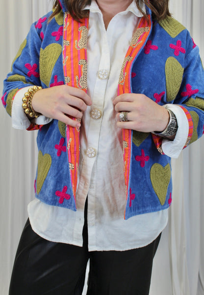 Blue Heart and Cross Velvet Jacket