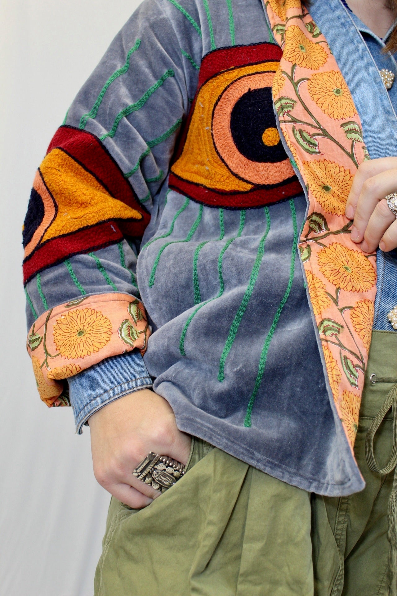 Orange Evil Eye Velvet Jacket