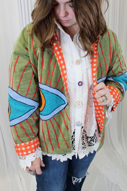 Green Evil Eye Velvet Jacket