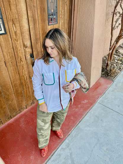 Colorline Velvet Button-Up