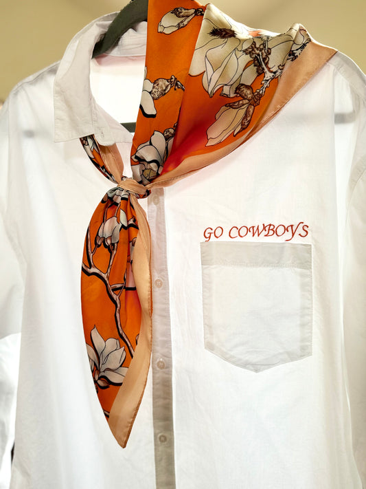 Orange Floral Satin Scarf