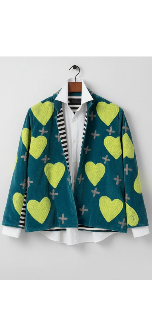 Turquoise and Neon Velvet Heart Jacket