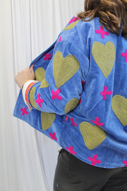Blue Heart and Cross Velvet Jacket