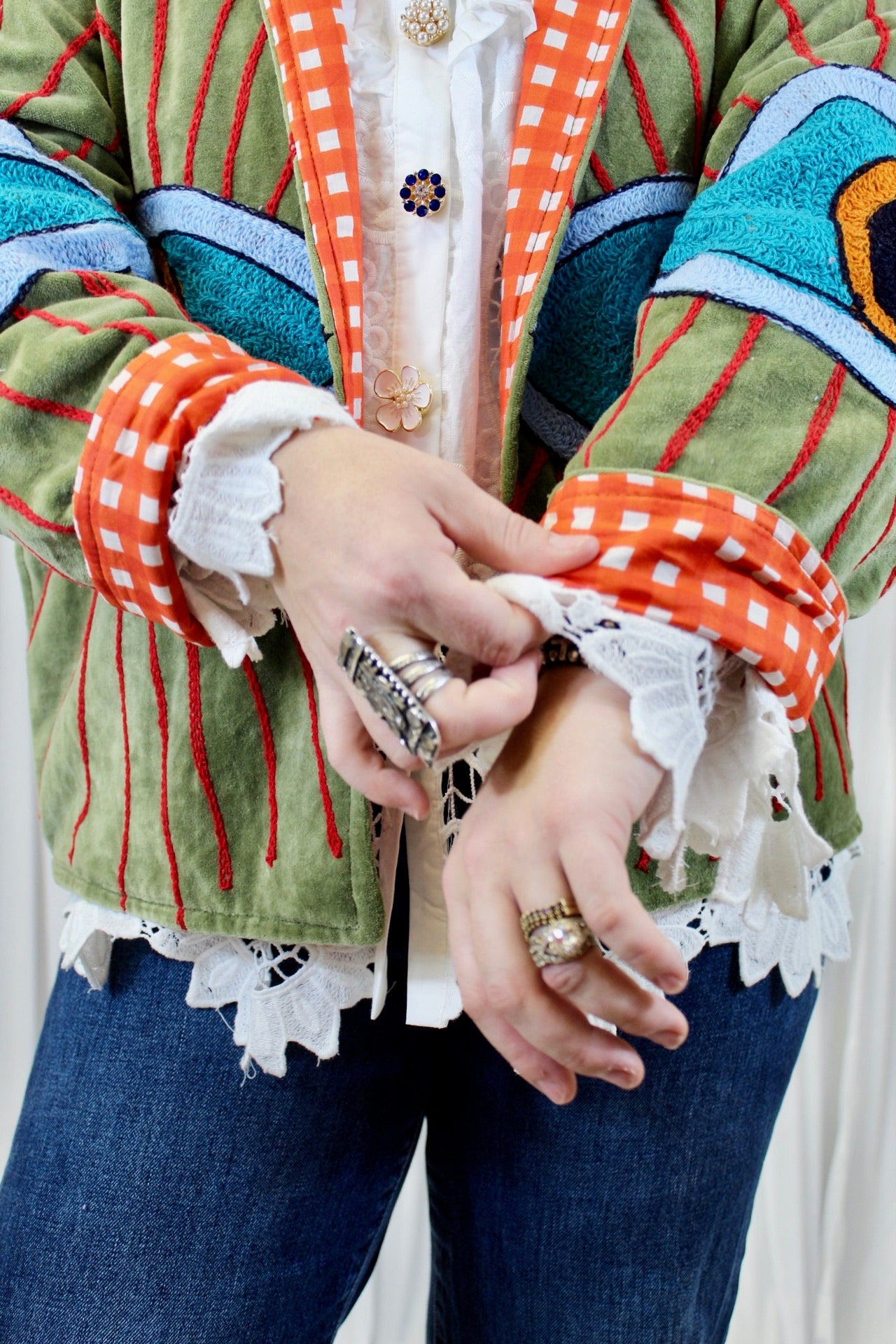 Green Evil Eye Velvet Jacket