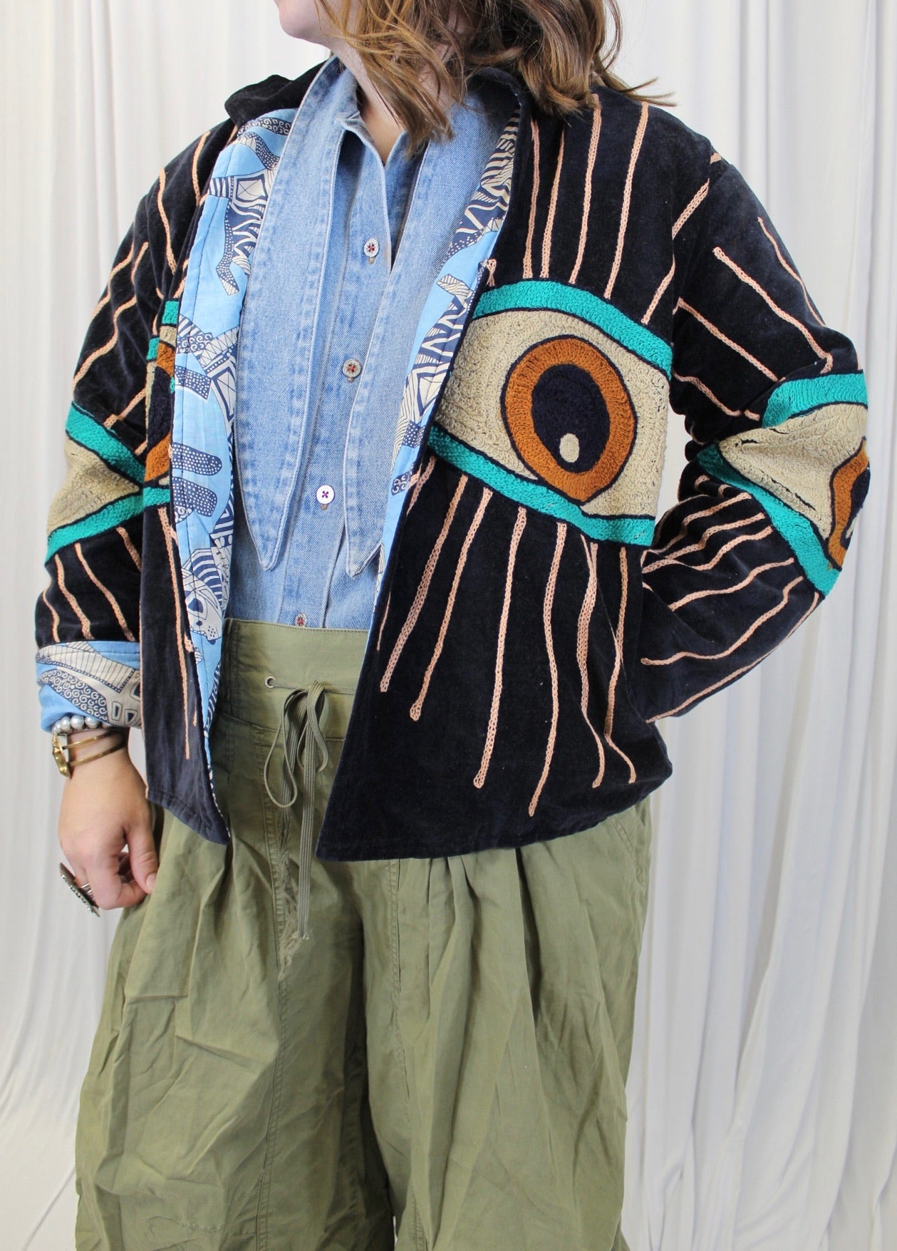 Blue Evil Eye Velvet Jacket