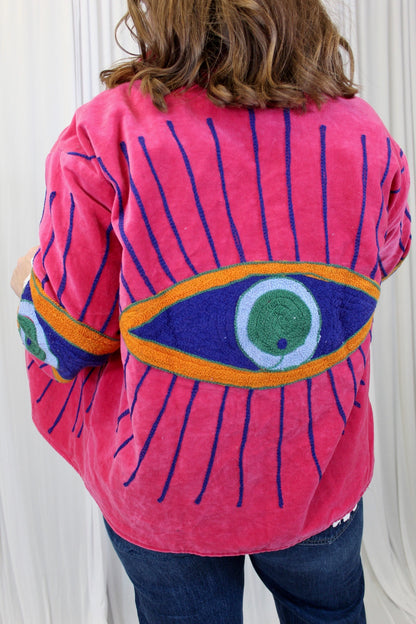 Pink Evil Eye Velvet Jacket