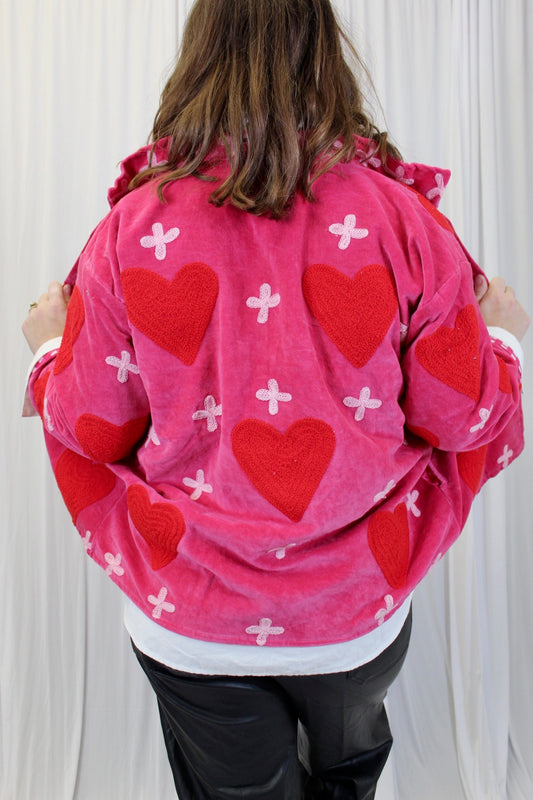 Red Heart and Cross Velvet Jacket