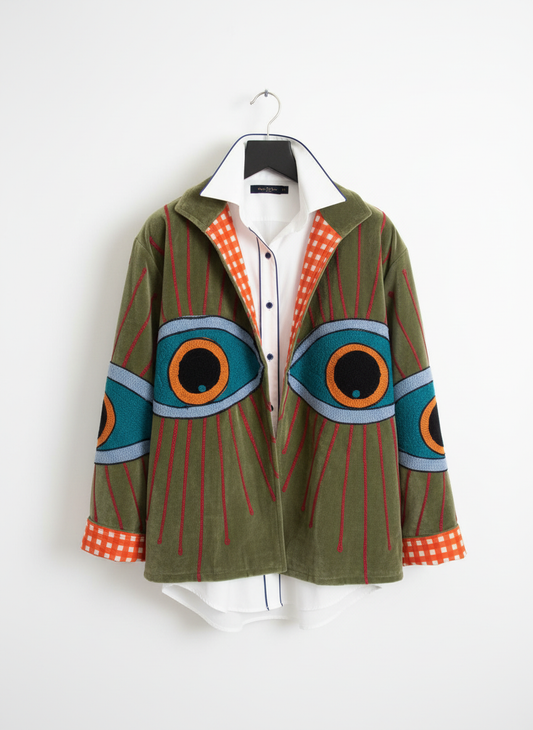 Green Evil Eye Velvet Jacket