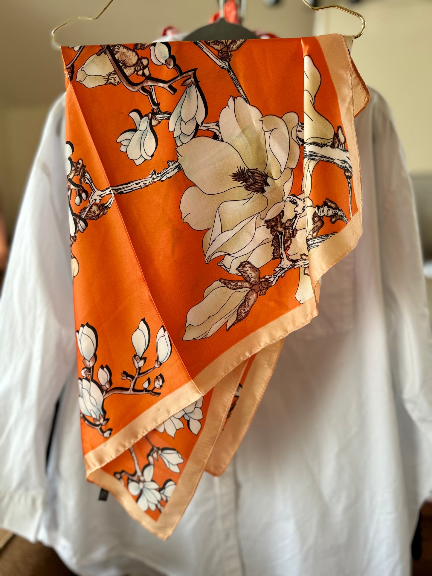 Orange Floral Satin Scarf