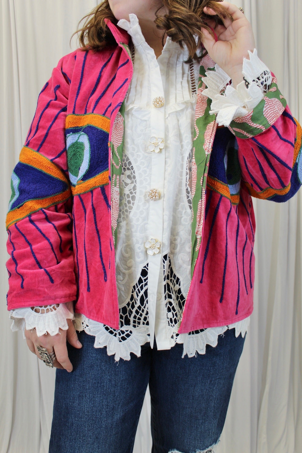 Pink Evil Eye Velvet Jacket